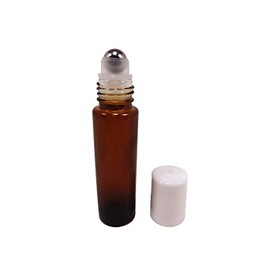Perfume Studio® Set of Translucent Amber Glass Roll Ons with Metal Ball Applicators- Ideal for Essential Oil - 10 ml (6, White Cap)