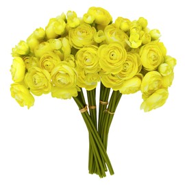 VIKINGS PANDA Ranunculus Artificial Flowers, 24 Pcs Mini Faux Silk Ranunculus Flowers Bulk with Stem for Home Decoration, Wedding Bouquets Centerpieces Arrangements. (Light Yellow)