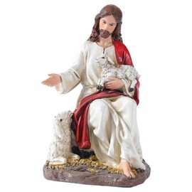 ASTARIKO The Good Shepherd Jesus Statue with Lambs, 8-Inch Resin Figurine
