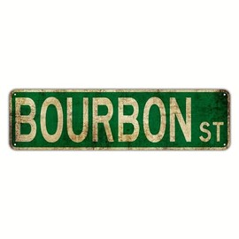 Vintage Metal Bourbon St Street Tin Sign - 4''x16'' - Water-proof and Dust-proof - Wall Art for Home, Restaurant, Bar, Cafe, and Garage Decor