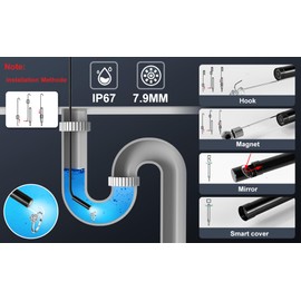 POLEDY Endoscope Camera with Light, 1920P HD Borescope, 8 Adjustable LED Light, IP67 Waterproof 16.4ft Snake Camera, Semi-Rigid Cable Inspection for Android, iOS