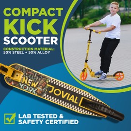 2-Wheel Folding Kick Scooter - Compact Foldable Riding Scooter for Teens w/ Adjustable Height, Alloy Anti-Slip Deck, 7” Wheels, Mud Guard Front Wheel, For Kids Boys/Girls 6+ Y/O - JOVNYC