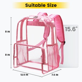 Vorspack Clear Backpack Heavy Duty - Large Clear Backpacks for School See Through Bookbag for Girls Boys Transparent Bag for Work, Concert, College - Pink