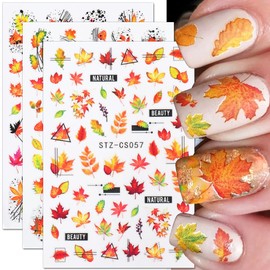 6 Sheets Fall Nail Stickers,Maple Leaf Nail Art Stickers Fall Nail Decals Geometric Line Nail Sticker Gold Autumn Leaves Sticker Nails for Nail Art Supplies Nail Designs Nail Decor Nail Accessories