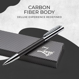 ZenZoi Carbon Fiber Pen with Schneider Rollerball Fine Point Pen Ink Refills (Blue & Black) - Luxury Executive Pen Gift Set - Refillable Nice Smooth Writing Pen for Men or Women. (R_Ball Fine Nib)