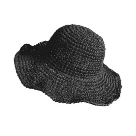 Sun Hats for Women, Oversize Large Straw Bucket Hat for Beach Summer Vacation Wide Brim Handmade Packable Travel UPF 50+ Black