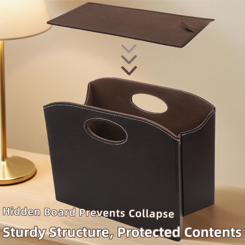 WRINGKIT PU Leather Magazine File Holder, Foldable Magazine Basket with