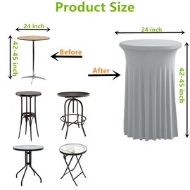 iEventStar 24 inches 24" Highboy Cocktail Round Stretch Spandex Table Cover Table Skirt High Top Tablecloth (24" x 43", Light Gray)