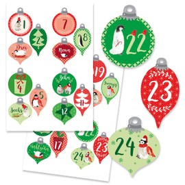 Papierdrachen 24 Advent calendar number stickers baubles with penguins in red and green No. 59 - stickers - for you to assemble and decorate
