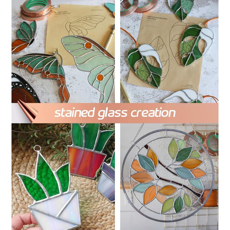 MOGEHIT Copper Foil Tape for Stained Glass Assorted Sizes 0.2/0.24/0.3/0.4Inch