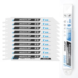 MUOZLOP 6 inch 10 Pack Reciprocating Saw Blades Set，14TPI High Carbon Saw Blades，Metal Saw Blades (10, 14TPI 150mm)