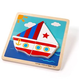 Bigjigs Toys, Chunky Lift-Out Puzzle - Boat, Wooden Toys, Shapes Puzzle, Toddler Puzzles, Jigsaw Puzzle, Jigsaw Puzzle For Kids, Puzzles For 1 2 3 year Olds, Toddler Toys