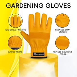 WESTWOOD FOX Leather Gardening Gloves for Men Women,Tough Leather Safety Work Glove,Heavy Duty Rigger Protective Gloves,Thorn Proof Garden Gloves with Strong Grip for Garden,Brambles Yard (YELLOW, M)