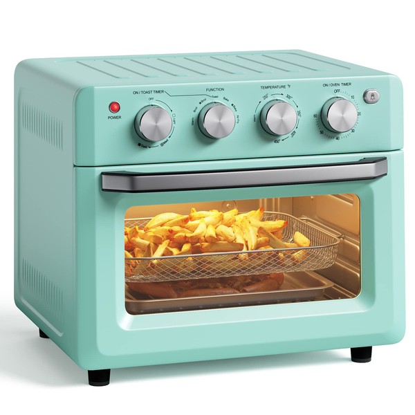 Retro Toaster Oven - SIMOE Air Fryer Oven & Toasters 19QT, 7 in 1 Convection Oven Combo for Family Use, 360° Even & Healthy Cooking, 5 Accessories & Recipe Book (Turquoise)