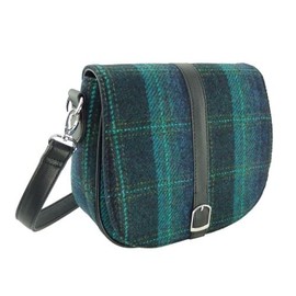 Glen Appin Women's Harris Tweed Beauly Shoulder Casual Bag Adjustable Strap Tartan Pattern Birthday Gift, Blue & Turquoise Overcheck