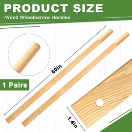 Gisafai 1 Pair Wood Wheelbarrow Handles 60'' Heavy Duty Hardwood Wheelbarrow Replacement Handle Wheel Barrow Handles Kit with Tough Seal Coat and Pre Drilled Holes for Wheelbarrows, Easy Install