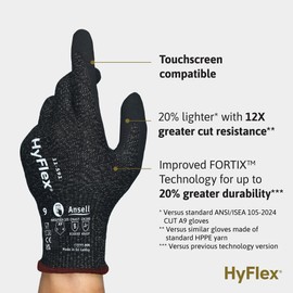 Ansell HyFlex 11-591 Industrial Ultra-Light Safety Gloves for Auto, Glass, Metal Fabrication, Machinery, Pulp, and Paper, Size 8, Black (Pack of 1)
