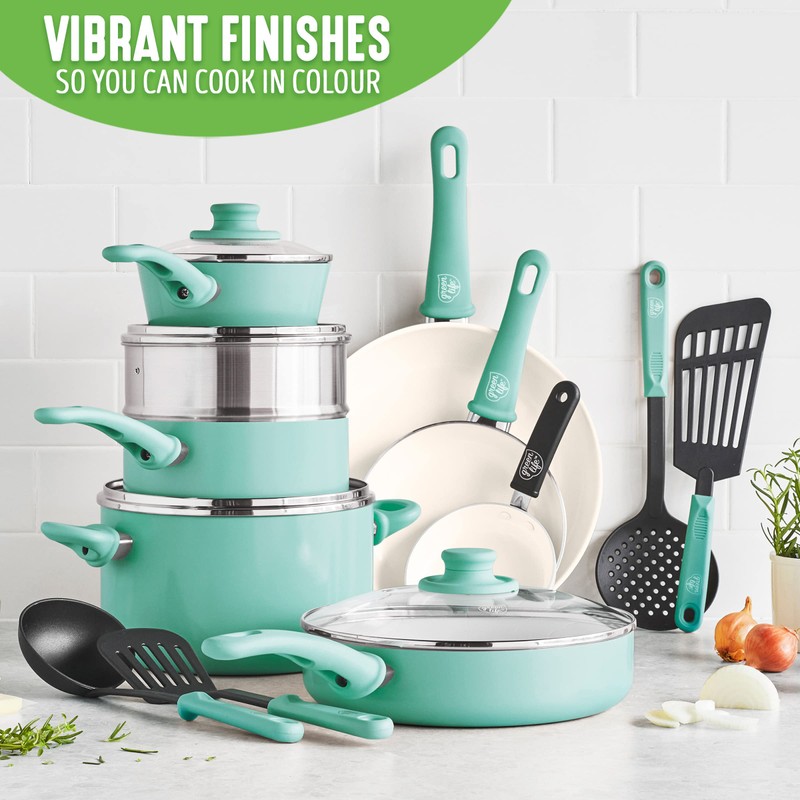 GreenLife Soft Grip 1QT and 2QT Saucepan Set, Healthy Ceramic