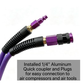 SYXQT Hybrid Air Hose 1/4-Inch x 10FT,Air Compressor Hose 300 PSI Heavy Duty,All-Weather Flexibility with Band Aluminum Colored Universal Coupler and Plug,with BendRestrictors,Purple