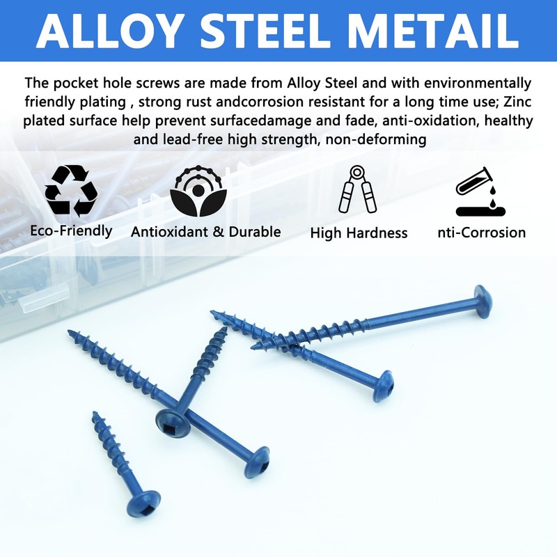660 PCS Pocket Hole Screws Assortment Kit, 5 Sizes #8
