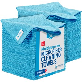 Microfiber Wholesale 16" x 16" All Purpose Towels - 50 Pack - Reusable Wash Cloths, Dust, Kitchen, Car, Shop Rags for Cleaning (Blue)