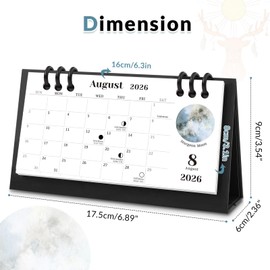 KONVINIT Small Desk Calendar 2025-2026, 6.3" x 3.1", Moon Phase 2025 Desk Calendar - Runs From May. 2025 Until Dec. 2026, 20 Months Mini Desktop Calendar for School, Home and Office Supplies