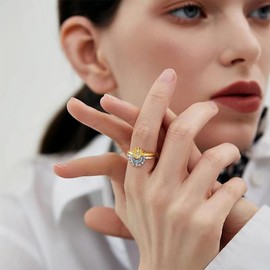 Ring Gold Silver Set, Rings Women Silver 925, Heavenly Sun Ring Gold and Moon Ring Silver Matching Rings, Sun and Moon Ring Set Women's Ring Dupes Jewellery Gift for Women Mother's Day (Size 7),