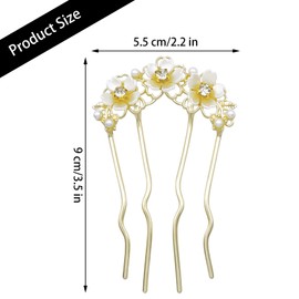 4Pcs Flower U Shaped Hair Pins for Buns Pearl French Twist Hair Side Combs Gold Metal Hair Forks Floral Decorative Hair Sticks Clip Wedding Hair Accessories for Brides Bridesmaids Women Girls