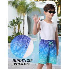 ANTLOOWW Boys' Swimming Trunks, Quick-Drying Board Shorts with Hidden Zip Pocket, Water Sports Boys Swimming Shorts with Mesh Lining, blue