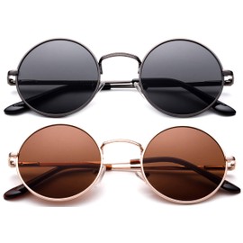 Newbee Fashion Retro Round Small 48mm Vintage Hippie Round Polarized Sunglasses Driving Polarized Glasses Sunglasses