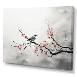 Coral Global Canvas wall art, Asian Art Wall Art, Sumi Bird Asian Painting X, Asian art Wall art decor, 40x30 inches