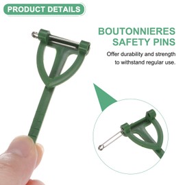 M METERXITY 160-Pack Boutonnieres Safety Pins, Plastic Triangle Corsage Pin Buttonhole Flowers Pins for Wedding/Bridegroom Brooch/Party, T Shape Safety Clips Holder [6.5cm, White/Green]