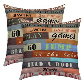 Camping Pillow Covers Home Decor Kids,Hunting Fishing Camper Reversible Throw Pillow Covers Farmhouse Decor Square Cushion Covers Set of 2,Rustic Wooden 18 x 18-Inch