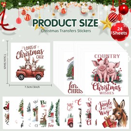 ZMRU 24 Sheets Vintage Christmas Rub On Transfers for Crafts, Rub On Transfers Christmas for Wood，Furniture Decals, Glass, Porcelain, Leather, Canvas, Fabric Projects,3 * 3inch