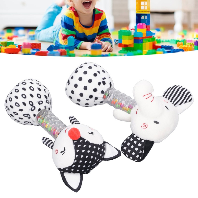 2pcs Baby Hand Rattle Toys Cartoon Stuffed Animal Shaped PP
