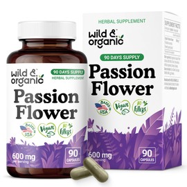 Wild & Organic Passion Flower Capsules 600 mg - Calming & Mood Support - Passionflower Extract Supplement - Passiflora Incarnata Herb - Vegan, No Fillers, Non-GMO - 90 Count