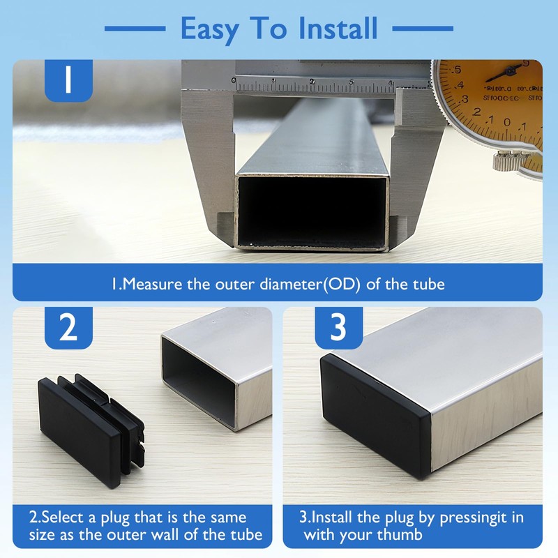 BOPOREAE 4 Pack 1"x 2" Rectangular Tube End Cap Plastic