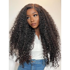 ORIGINAL QUEEN Water Wave Lace Front Wigs Human Hair 200 Density 13x6 Lace Frontal Wig Curly Human Hair Wigs for Women Pre Plucked Pre Bleached Knots Natural Color 30Inch