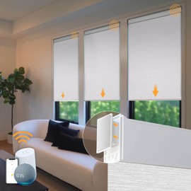 Motorized Blinds No Drill Automatic Blinds for Windows Cordless Roller Shades Electric Blinds with Remote Control Smart Blinds (White, 35 x 72)