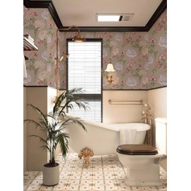 NEKOKOYA Floral Wallpaper Peel and Stick Boho Self Adhesive Wall Paper 17.7"x119" Renter Friendly Wallpaper Vintage Contact Paper Retro Pink Flower Wall Mural Renovated Furniture Removable Wall Decor