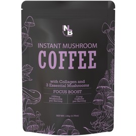Focus Boost Organic Mushroom Instant Coffee - 135g, 15 Servings Pouch - Healthy Coffee alternative and Substitute - With Dynamine, Collagen, Lions Mane and Antioxidants