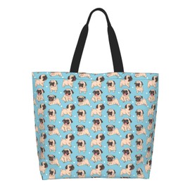 Qdoepfl Dog Pug Tote Bag For Womens, Large Casual Shoulder Sling Bags Reusable Grocery Handbag For Travel Shopping Gym
