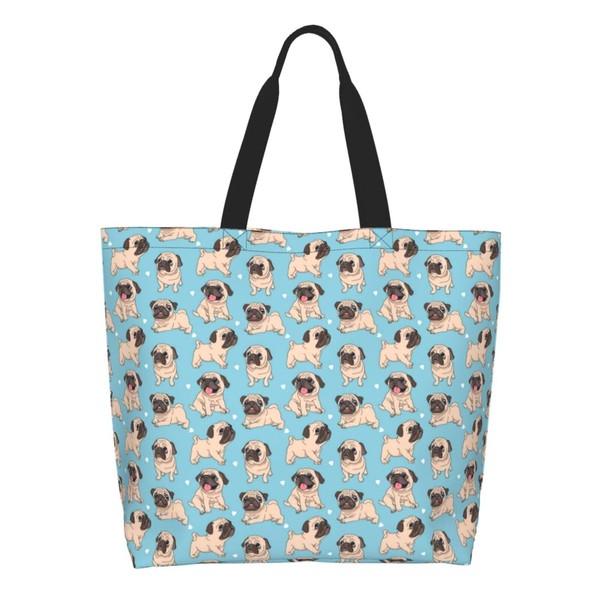 Qdoepfl Dog Pug Tote Bag For Womens, Large Casual Shoulder