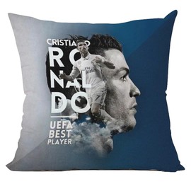 The Beach Stop Sports Hero Cristiano Ronaldo Cushion Cover | Gift Idea for Men Women Boys & Girls | 45x45cm 18x18 | Ronaldo Blue