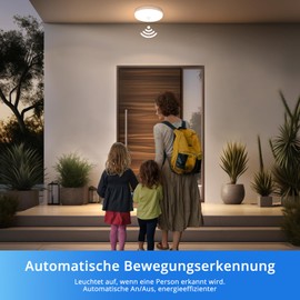 Combuh LED Ceiling Light with Motion Sensor Indoor Round Ceiling Light 15 W 3000 K 1500 LM Warm White Waterproof IP56 Sensor Ceiling Light LED for Hallway Garage Balcony Books Bathroom Cellar