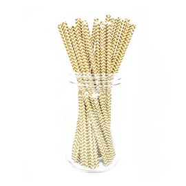 Premium Paper Straws [Pack of 25 Drinking Straws] by Picture Perfect Party (Gold Chevron)