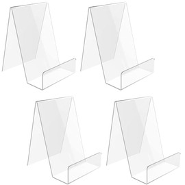Cretty-Meet 4pcs Sign Holder Stand Clear Acrylic for Phone Leaflet Book Menu Poster Brochure Magazine Table Sign Display Stand Tag for Restaurant Coffee Shop Bookstore