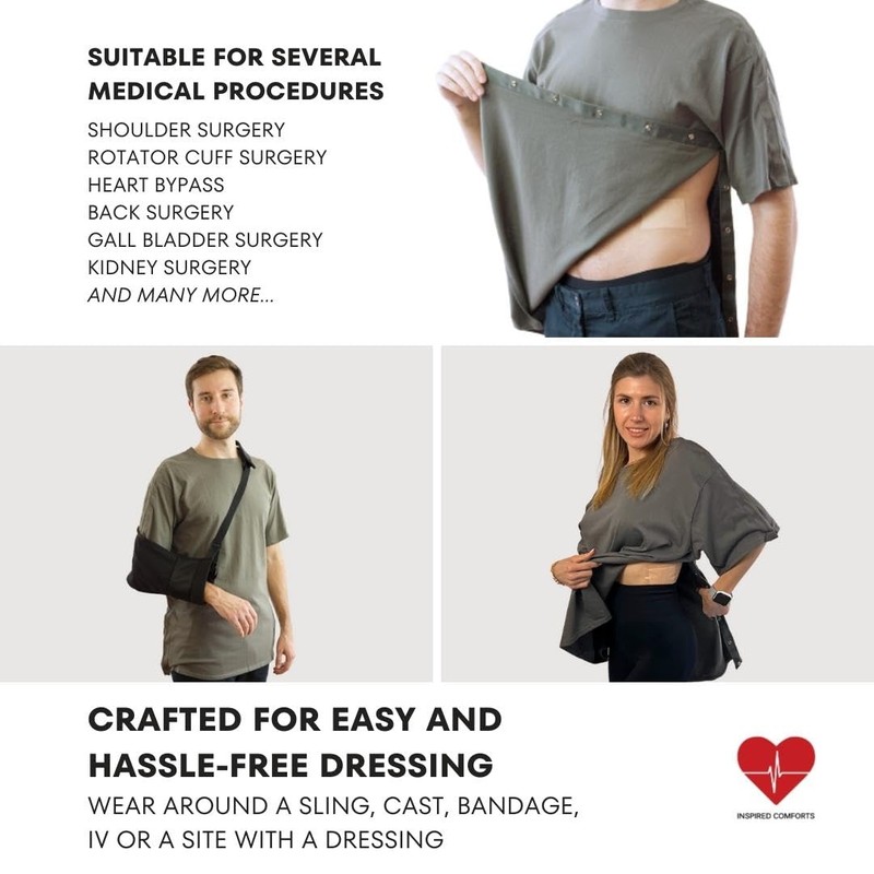 Inspired Comforts Post Surgery w/L&R Snaps (Grey,XL)