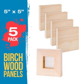 U.S. Art Supply 5" x 5" Birch Wood Paint Pouring Panel Boards, Studio 3/4" Deep Cradle (Pack of 5) - Artist Wooden Wall Canvases - Painting Mixed-Media Craft, Acrylic, Oil, Watercolor, Encaustic