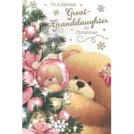 GREAT GRANDDAUGHTER CHRISTMAS CARD, TRADITIONAL XMAS DESIGN, 9 X 6 INCHES,XA018